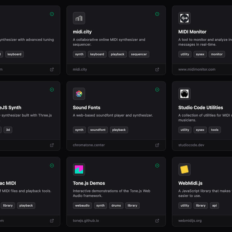 A selection of WebMIDI sites in the MIDIWeb Hub directory